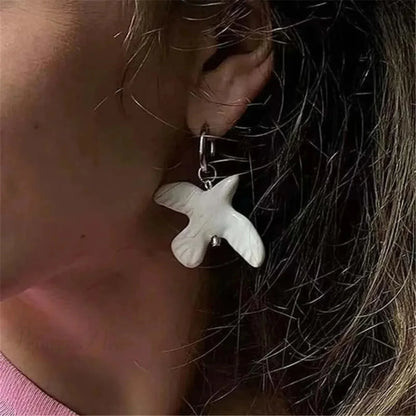 Tranquil Dove Ceramic Metal Circle Hoop Earring