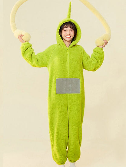 Adults' Kigurumi Pajamas Nightwear Alien Teletubbies Character Onesie Pajamas Flannel Cosplay For Men and Women Christmas Animal Sleepwear Cartoon Festival / Holiday Costumes