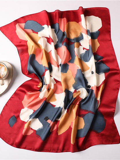 70*70cm New Women Scarf Silk Hijabs Neck Kerchief Head Tie Band Ribbon Geometrical Pattern Scarves for Women