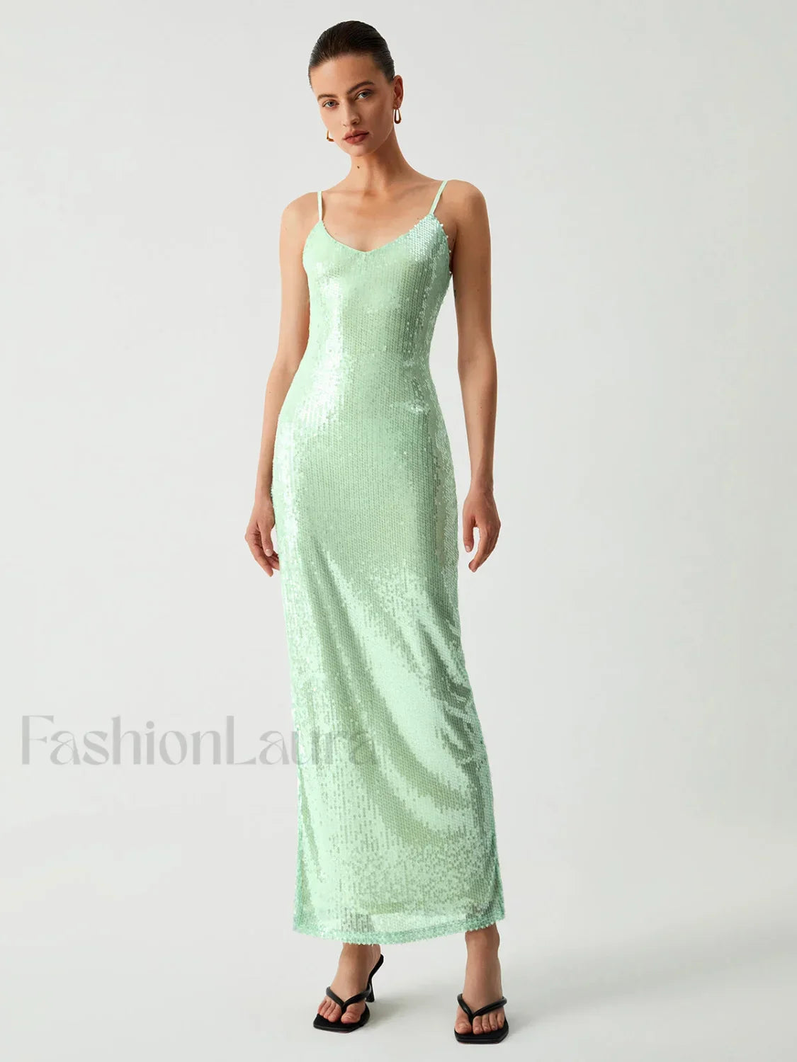 Triggered Sequin Open Trendy Back Long Dress