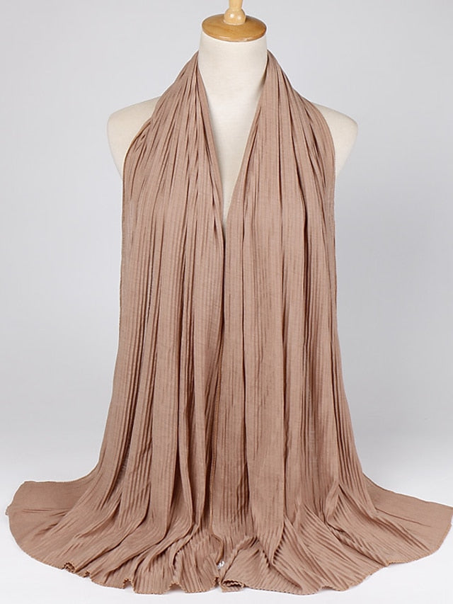 Multiple Colors Plain Solid Wrinkle Maxi Jersey Hijab Shawl Wrap Elastic Foulards Sjaal Arab Snood Islamic Muslim Headband 180*80Cm for Women