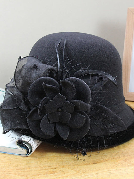 Party Hat Party Wedding Special Occasion Flower Flower Black White Hat Gray Fall Winter Spring Holiday for Women