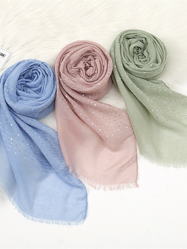 1 PC Sequins Cotton Viscose Muslim Hijab Scarves Women Long Shawls Solid Headscarf Head Wraps Islamic Turban Headband Foulard Bandana for Women