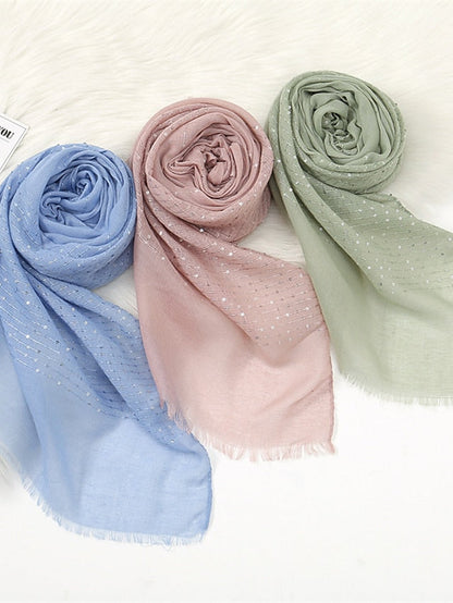 1 PC Sequins Cotton Viscose Muslim Hijab Scarves Women Long Shawls Solid Headscarf Head Wraps Islamic Turban Headband Foulard Bandana for Women
