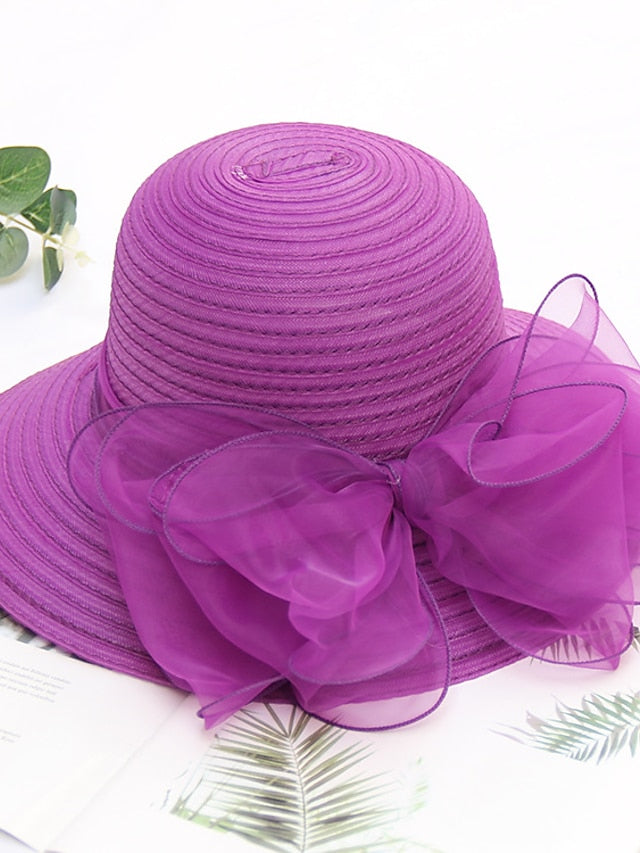 Party Hat Party Wedding Street Mesh Bowknot Ribbon bow Dark Blue Beige Hat Black White Red Green Purple for Women