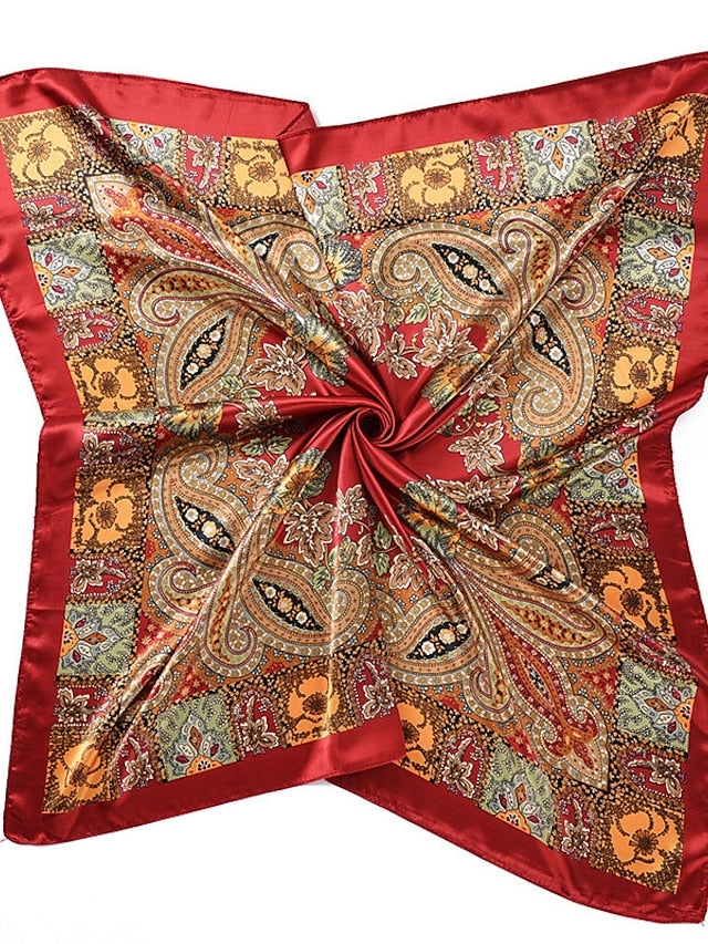 New Fashion Women Silk Scarf Square Holiday Print Head Scarfs Female Satin Hijab Scarves Shawl Wrap Lady Headband Foulard for Women