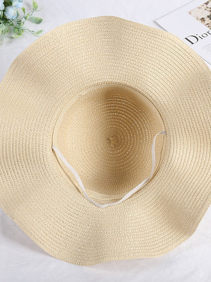 Hat Straw Hat Pink Khaki Beige Lawn Festival Braided Bow Print Ribbon bow Portable Windproof Breathable for Women