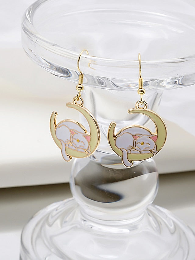 1 Pair Drop Earrings For Street Gift Daily Alloy Classic Cat Moon for Women
