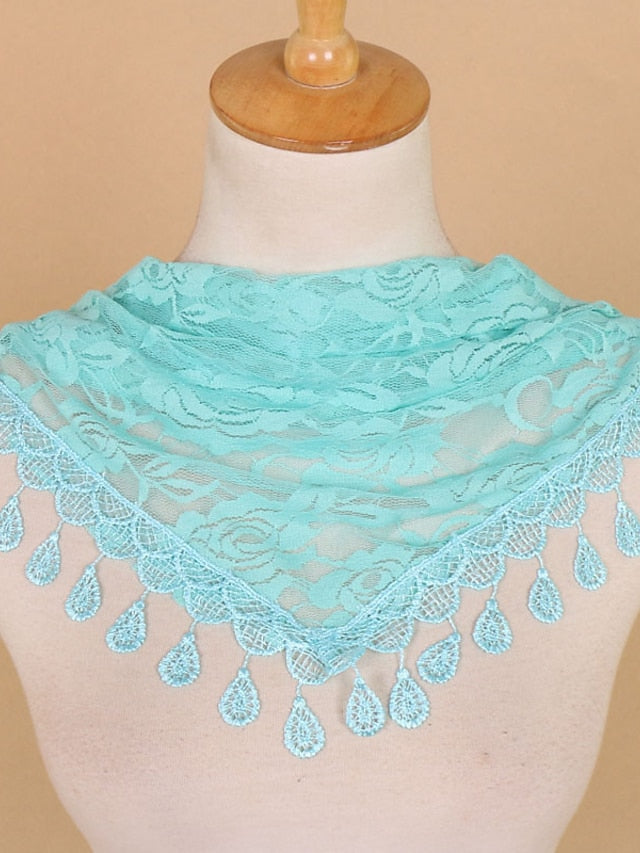 1pcs Solid Triangle Scarf for Church Shawl Catholic Church Prayer Shawl Hollow Floral Spanish Mantilla Lace Veil Wedding Cape for Women for Women