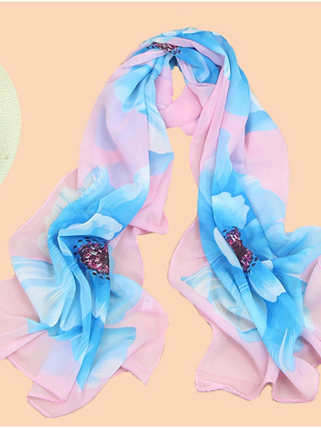 Large Floral Silk Scarf Cycling Sun Protection Long Scarf for Women