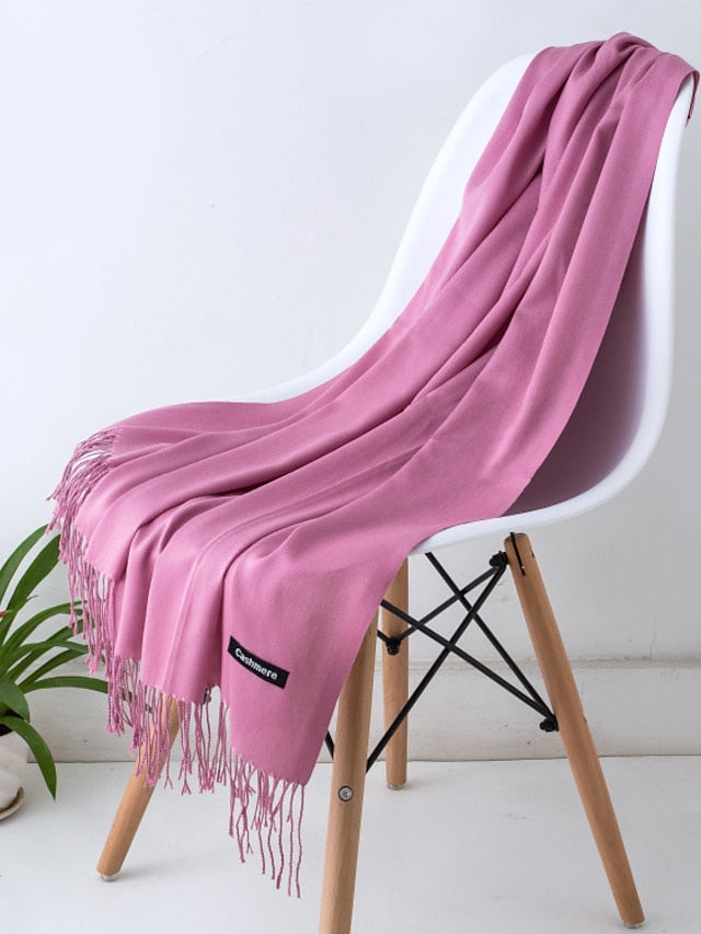 1pcs Solid Color Hijabs Imitation Cashmere Scarf Women All Season Long Shawls And Wraps Hijab Scarves Tassels Thin Headband for Women