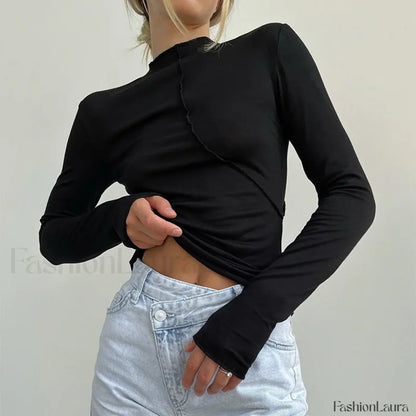 Turtleneck Casual Fashion Long Sleeve Tee