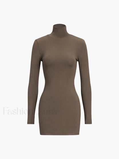 Turtleneck Open Back Trendy Long Sleeve Short Dress