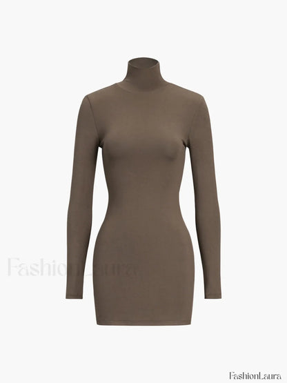 Turtleneck Open Back Trendy Long Sleeve Short Dress