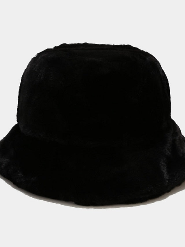 Winter Solid Fur Fluffy Bucket Hats Women Outdoor Warm Sun Hat Soft Furry Fisherman Cap Girl Fashion Panama Cap for Women