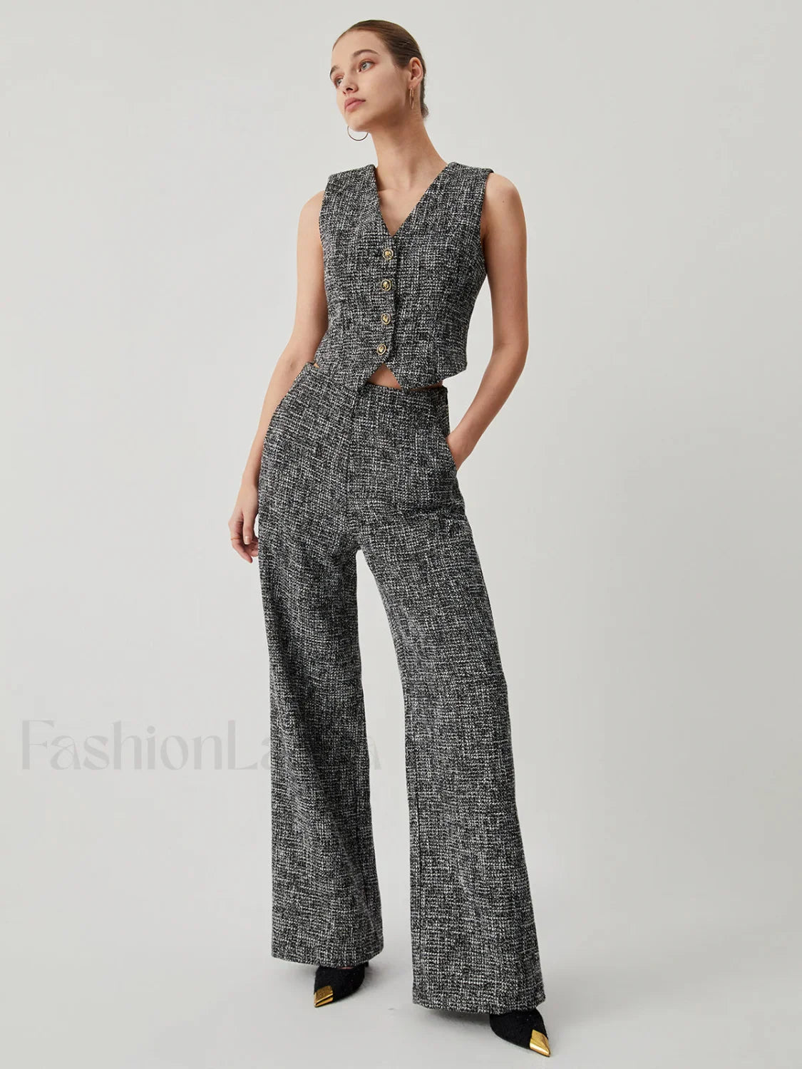 Tweed Metallic Graceful Button Vest