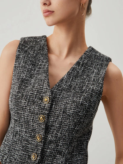 Tweed Metallic Graceful Button Vest