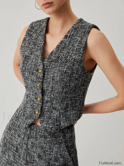 Tweed Metallic Graceful Button Vest