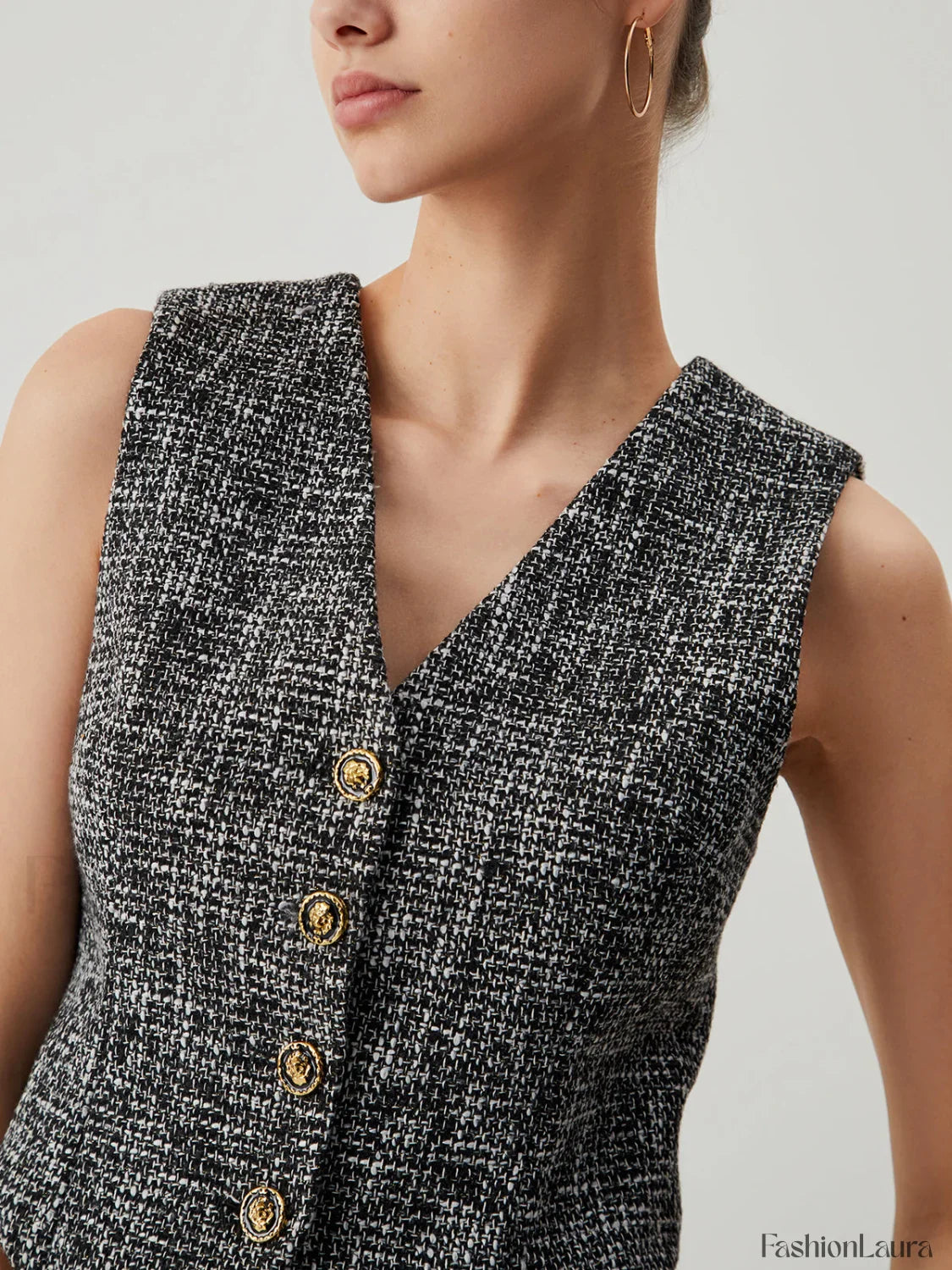 Tweed Metallic Graceful Button Vest