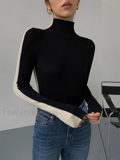 Two Tone Double Sided Modern Long Sleeve Knit Top