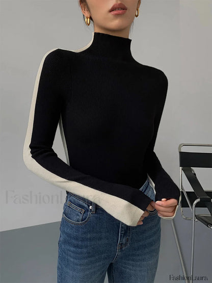 Two Tone Double Sided Modern Long Sleeve Knit Top