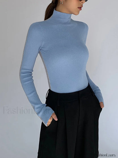 Two Tone Double Sided Modern Long Sleeve Knit Top