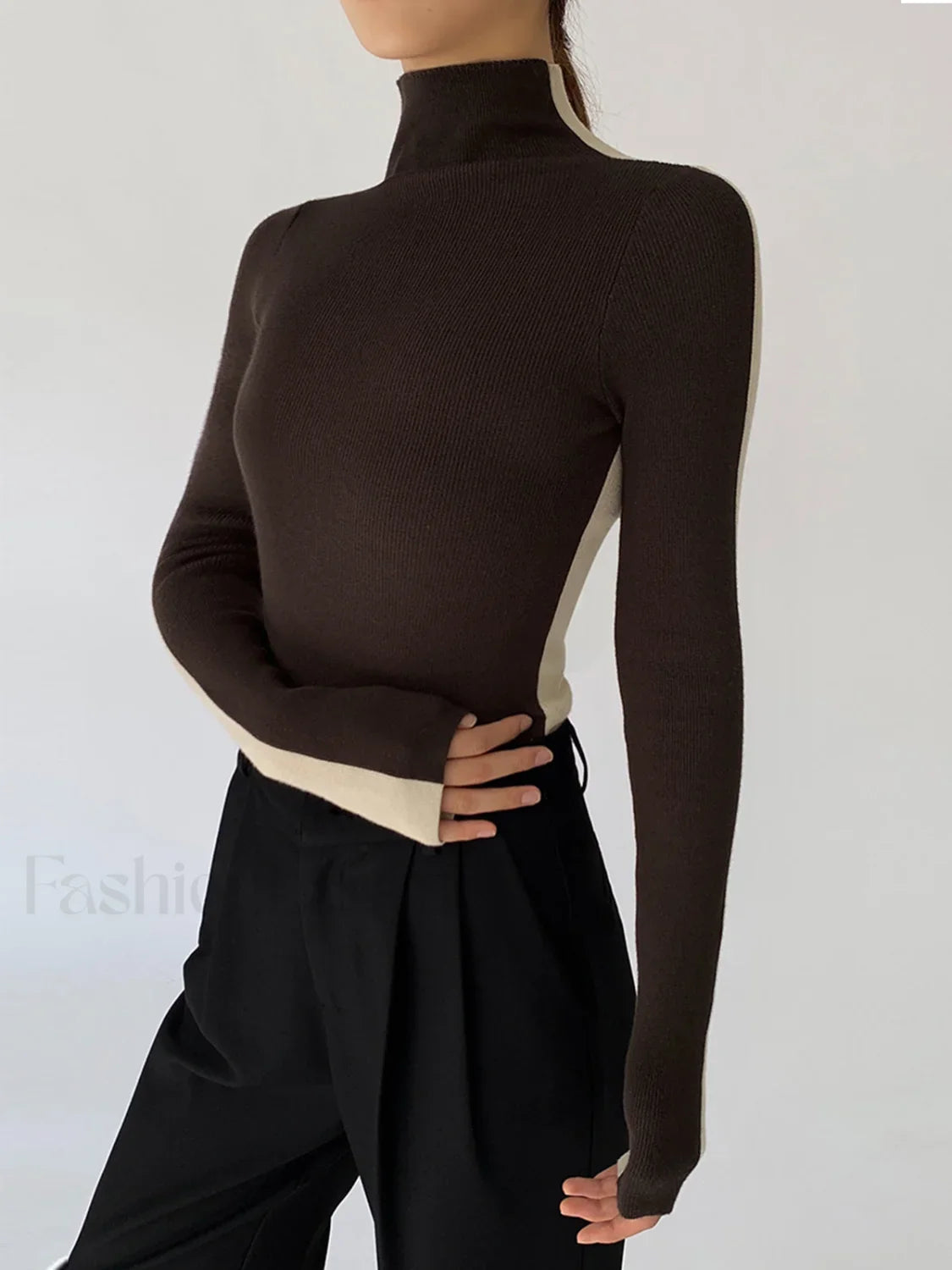 Two Tone Double Sided Modern Long Sleeve Knit Top