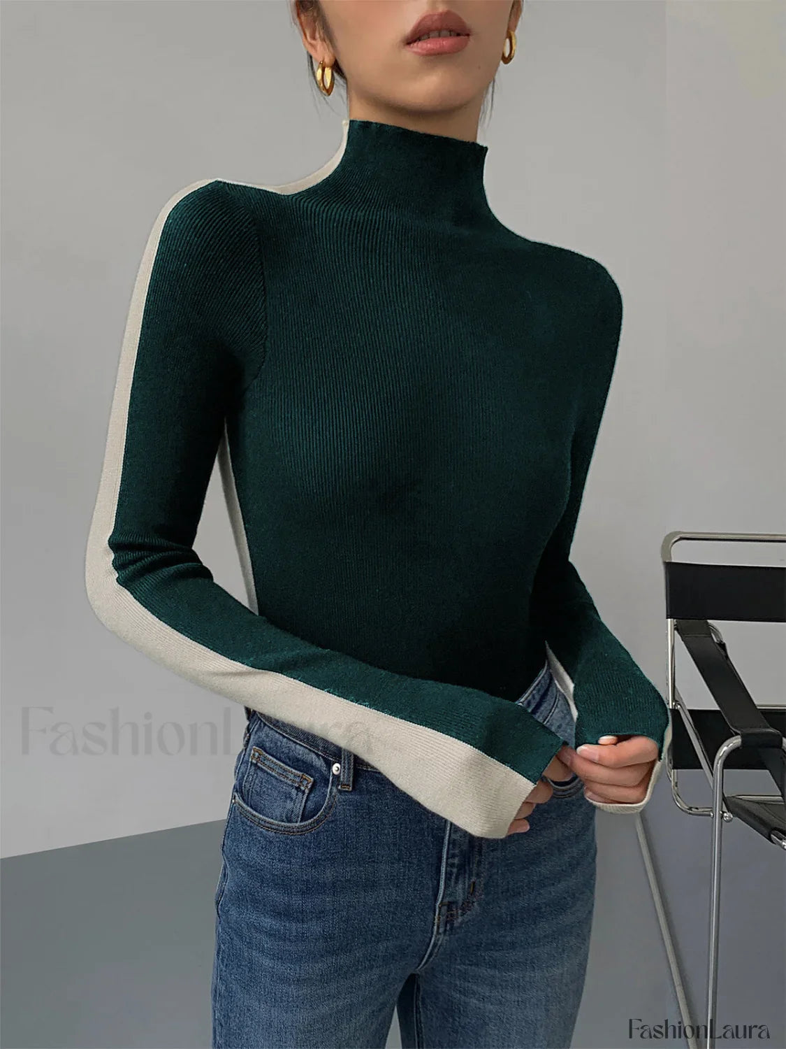 Two Tone Double Sided Modern Long Sleeve Knit Top
