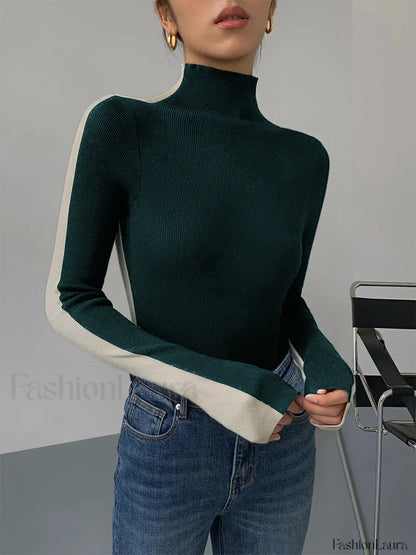 Two Tone Double Sided Modern Long Sleeve Knit Top