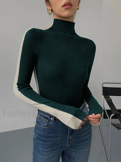 Two Tone Double Sided Modern Long Sleeve Knit Top