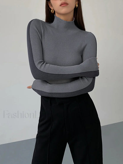 Two Tone Double Sided Modern Long Sleeve Knit Top