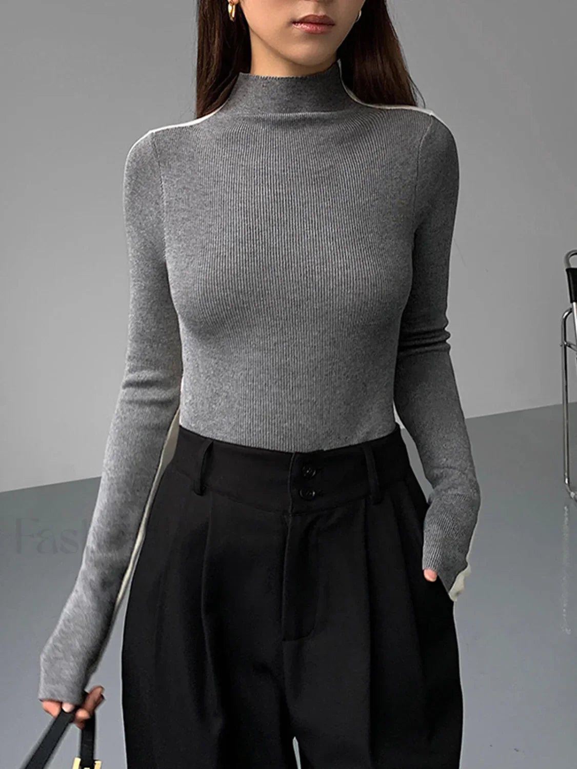 Two Tone Double Sided Modern Long Sleeve Knit Top