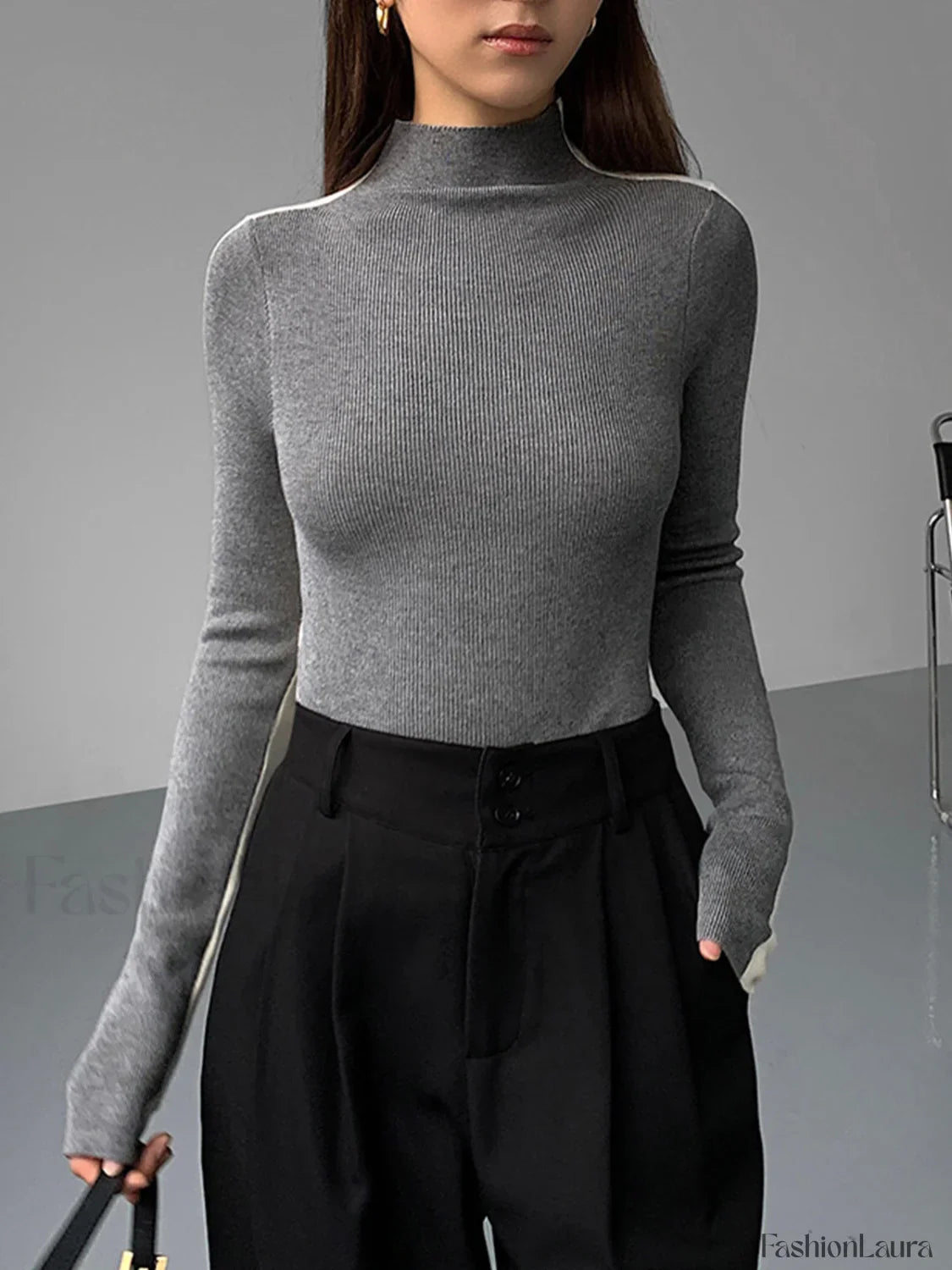 Two Tone Double Sided Modern Long Sleeve Knit Top