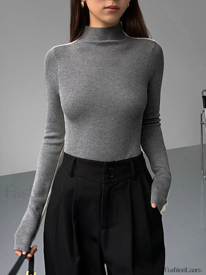 Two Tone Double Sided Modern Long Sleeve Knit Top