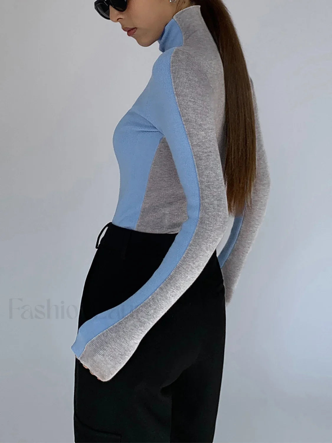 Two Tone Double Sided Modern Long Sleeve Knit Top
