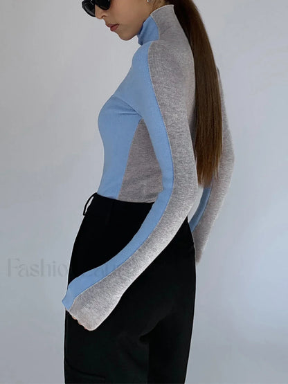Two Tone Double Sided Modern Long Sleeve Knit Top