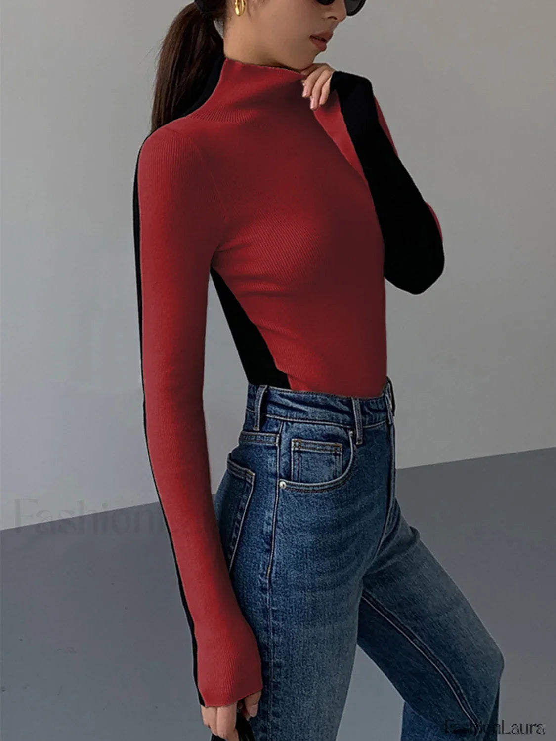 Two Tone Double Sided Modern Long Sleeve Knit Top