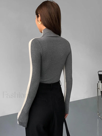 Two Tone Double Sided Modern Long Sleeve Knit Top