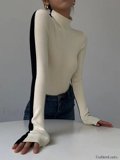 Two Tone Double Sided Modern Long Sleeve Knit Top