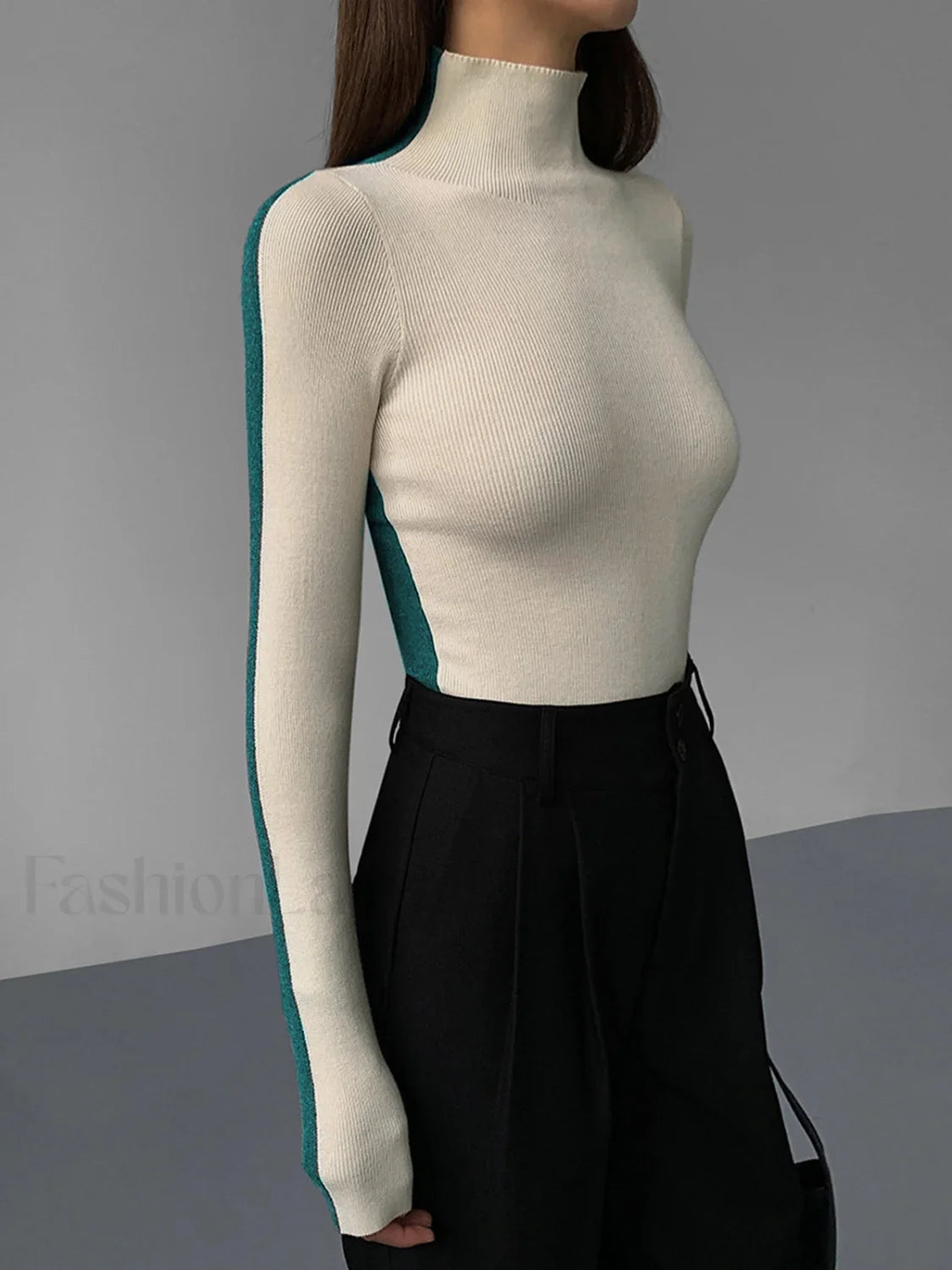 Two Tone Double Sided Modern Long Sleeve Knit Top