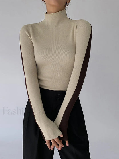 Two Tone Double Sided Modern Long Sleeve Knit Top