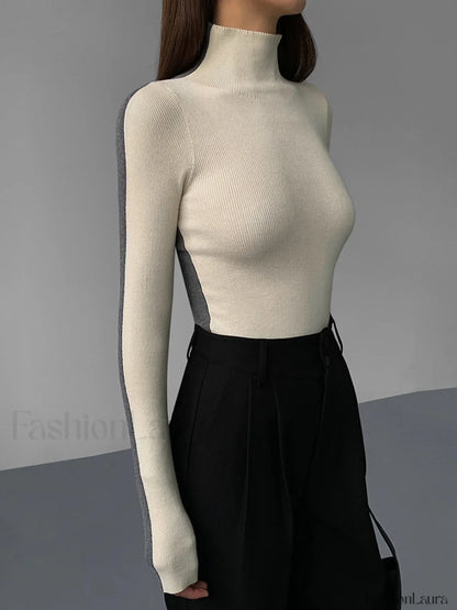Two Tone Double Sided Modern Long Sleeve Knit Top