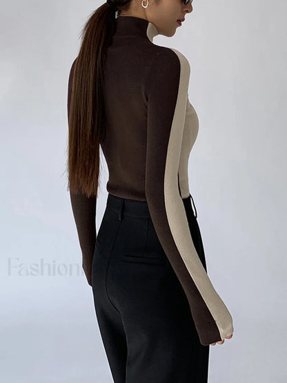 Two Tone Double Sided Modern Long Sleeve Knit Top