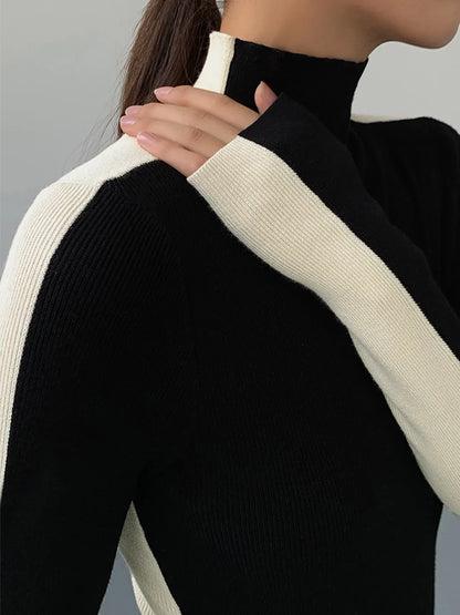 Two Tone Double Sided Modern Long Sleeve Knit Top