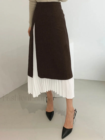 Two Tone Graceful Pleated Long Skirt