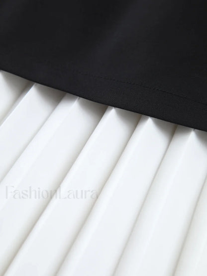Two Tone Graceful Pleated Long Skirt