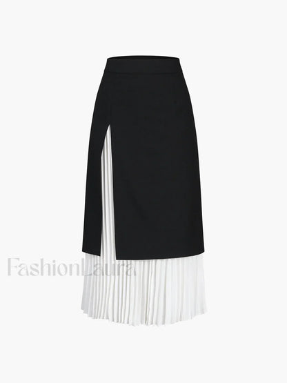 Two Tone Graceful Pleated Long Skirt