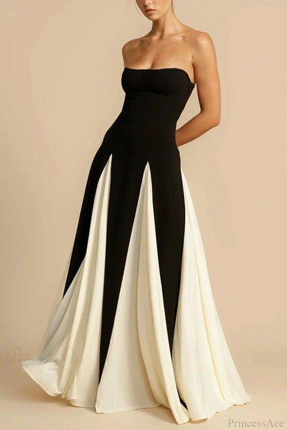 Two-Tone Paneled Tulle Strapless Evening Dress