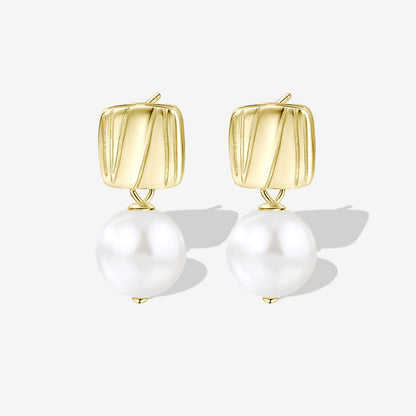 Sterling Silver Plated Two Tone Square Baroque Pearl Drop Earrings