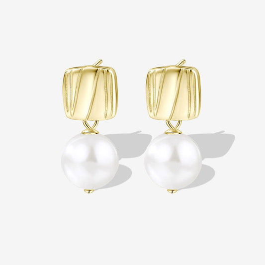 Sterling Silver Plated Two Tone Square Baroque Pearl Drop Earrings